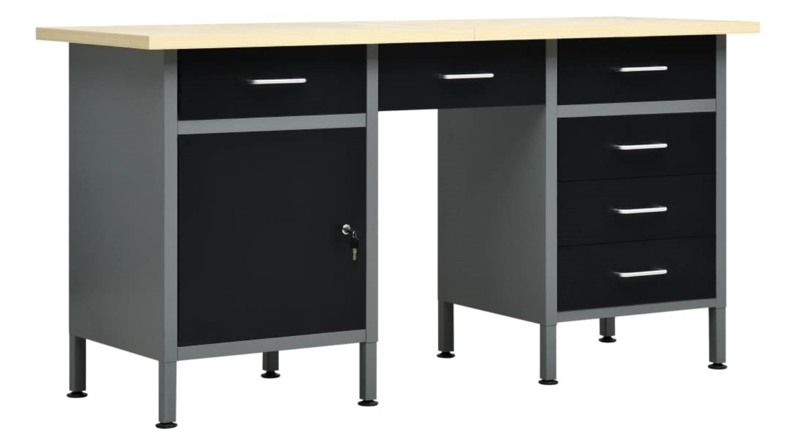 vidaXL Black Steel 160cm Workbench Desk
