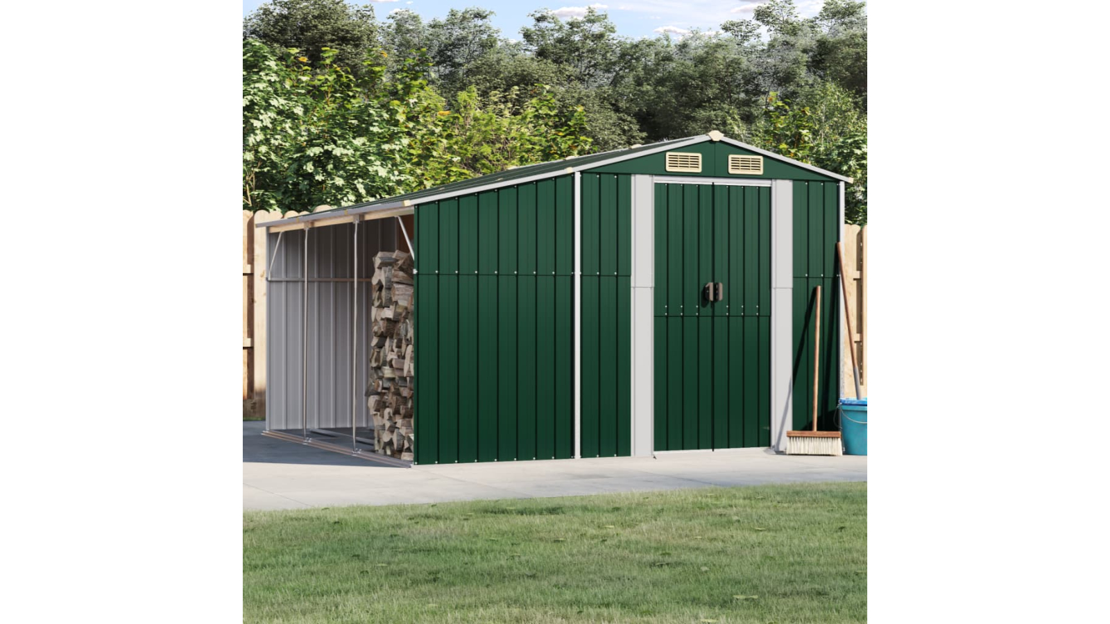 vidaXL Galvanised Steel Green Garden Shed - 277 x 279 x 179cm
