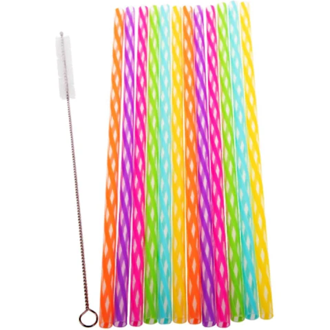 Appetito Reusable BPA Free Rainbow Party Straws - Set of 24