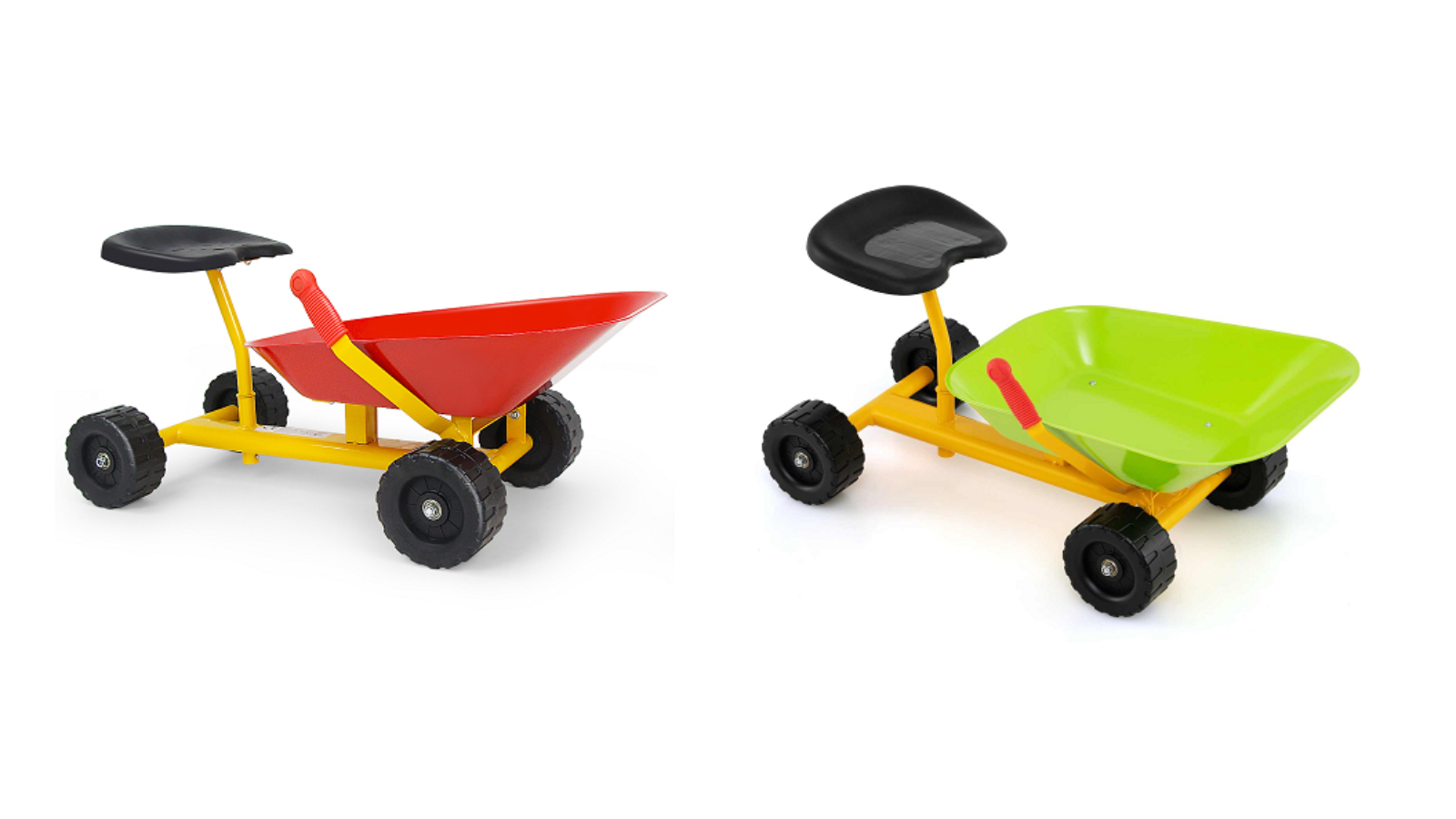 Costway 4-Wheel Sandbox Wheelbarrow Outdoor Ride-On Toy with Controllable Shovel
