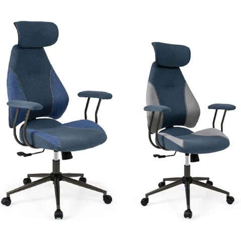 Costway Flax Fabric Ergonomic Armchair with 2D Headrest and Backrest