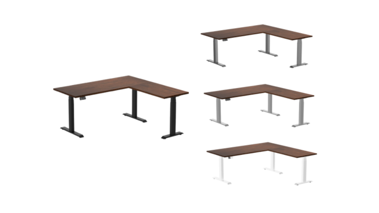 Desky Red Walnut Rubberwood L-Shape Sit Stand Desk