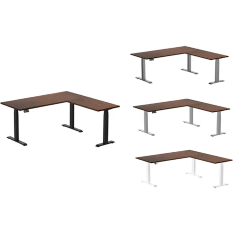 Desky Red Walnut Rubberwood L-Shape Sit Stand Desk