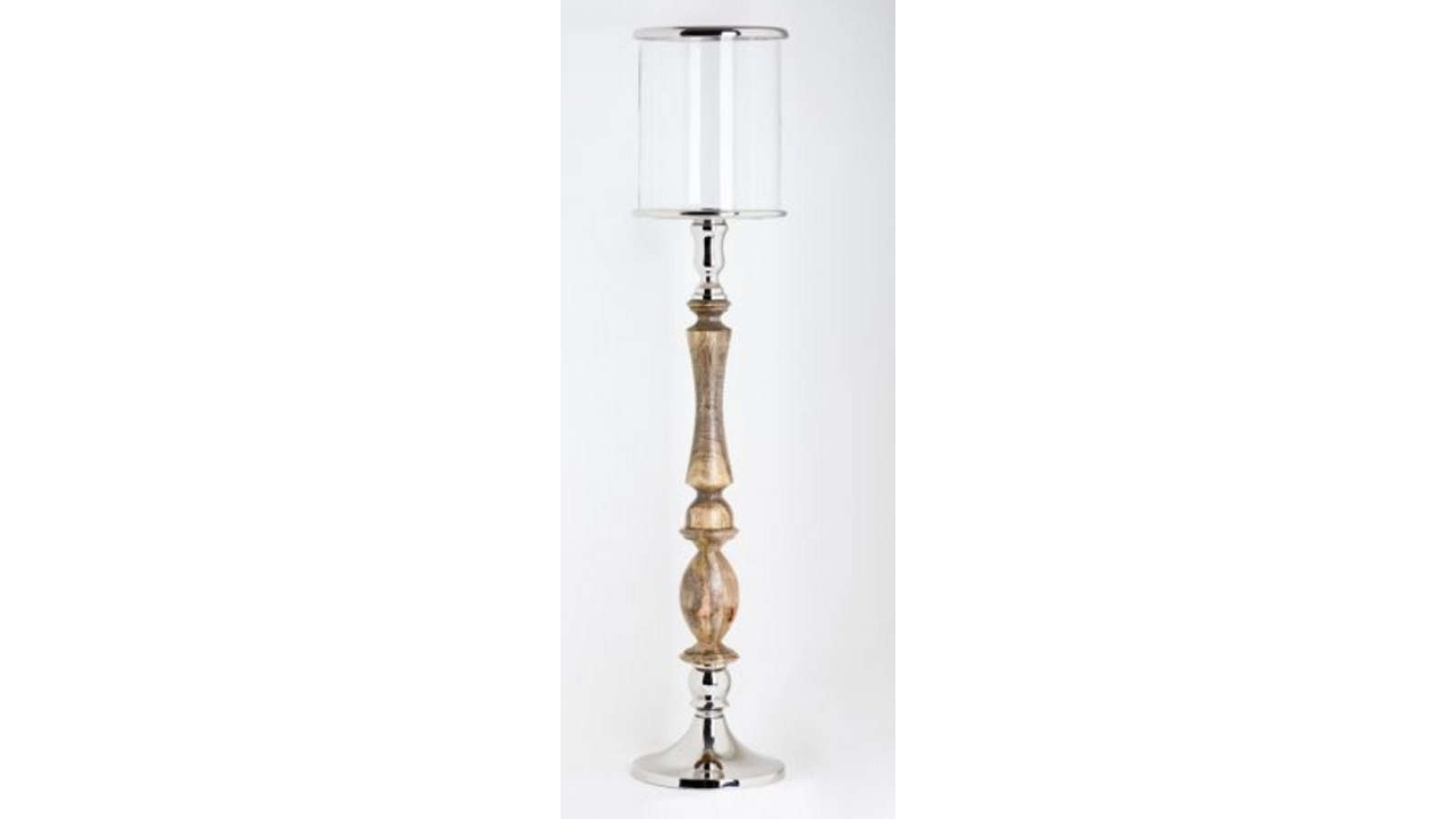 SSH Collection Donna Tall Hurricane Lamp - Natural Timber and Polished Nickel - 108cm