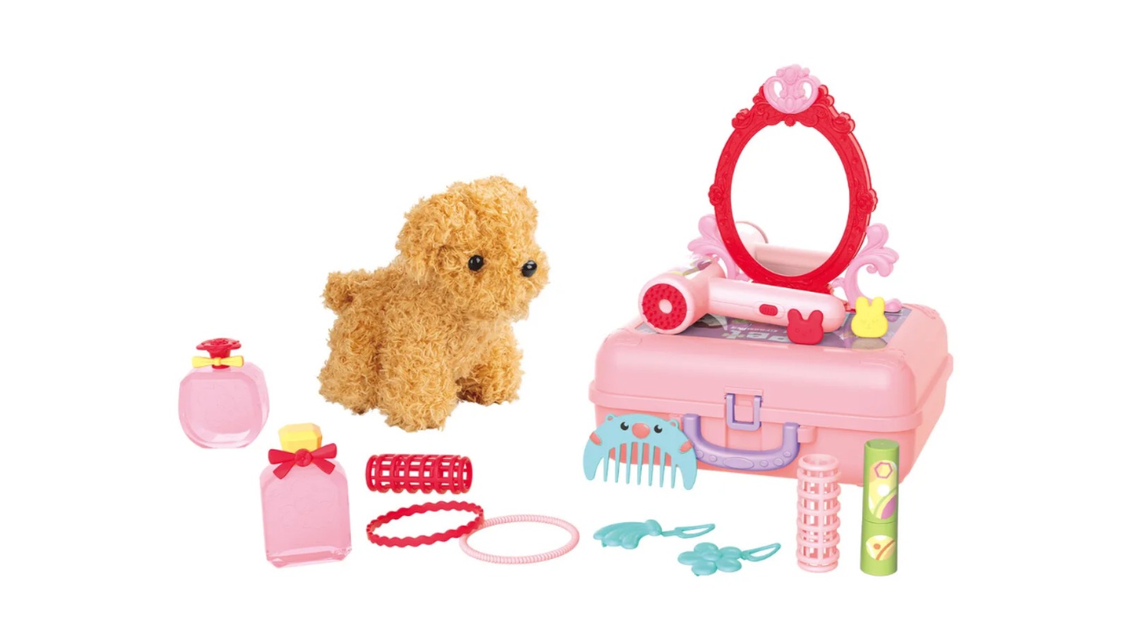 22 Piece Pet Care Grooming Toy Set with Carry Case & Plush Dog