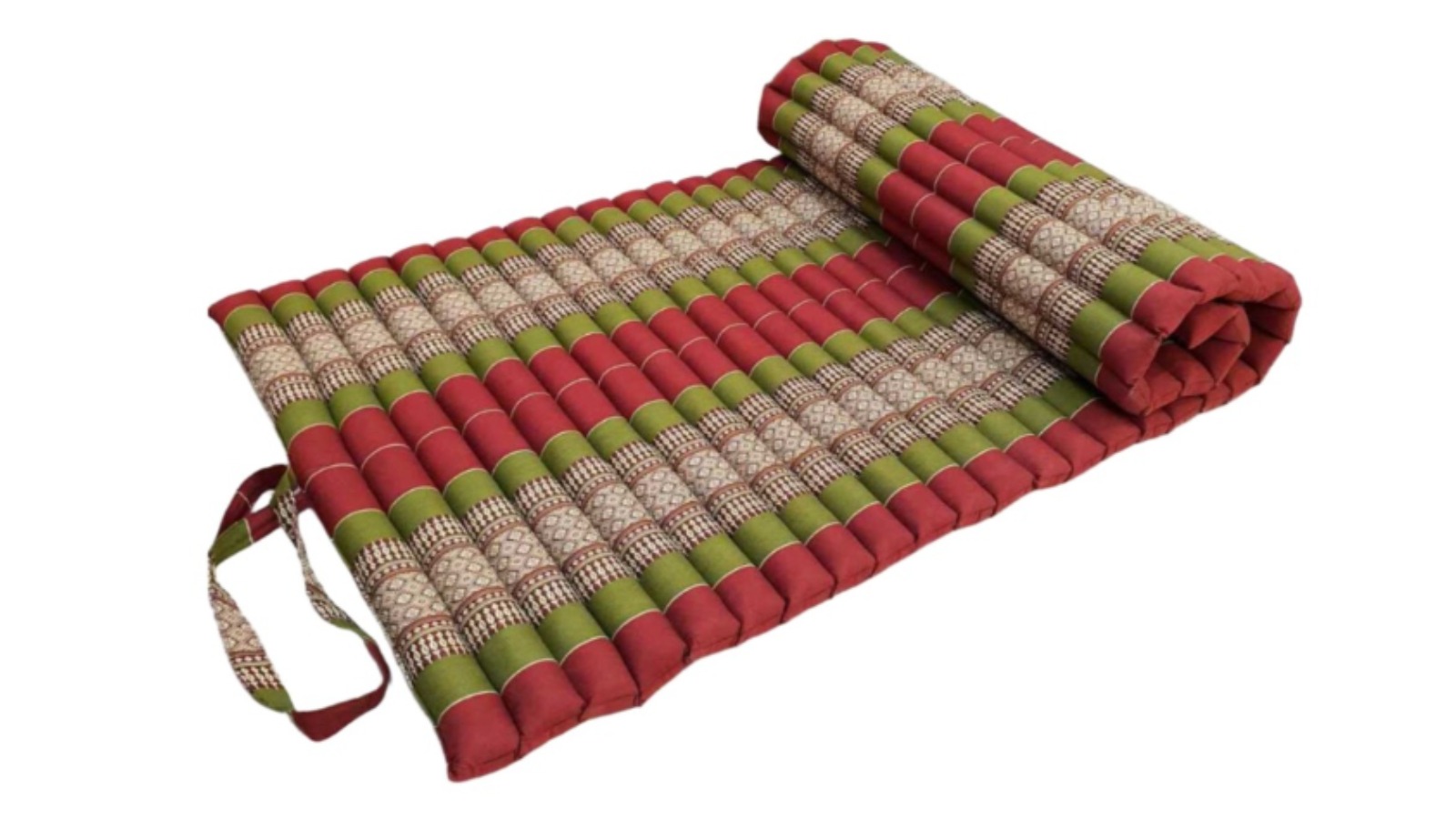 Mango Trees Handmade Thai Kapok Roll-Up Mattress Organic Sleeping Mat - Red/Green