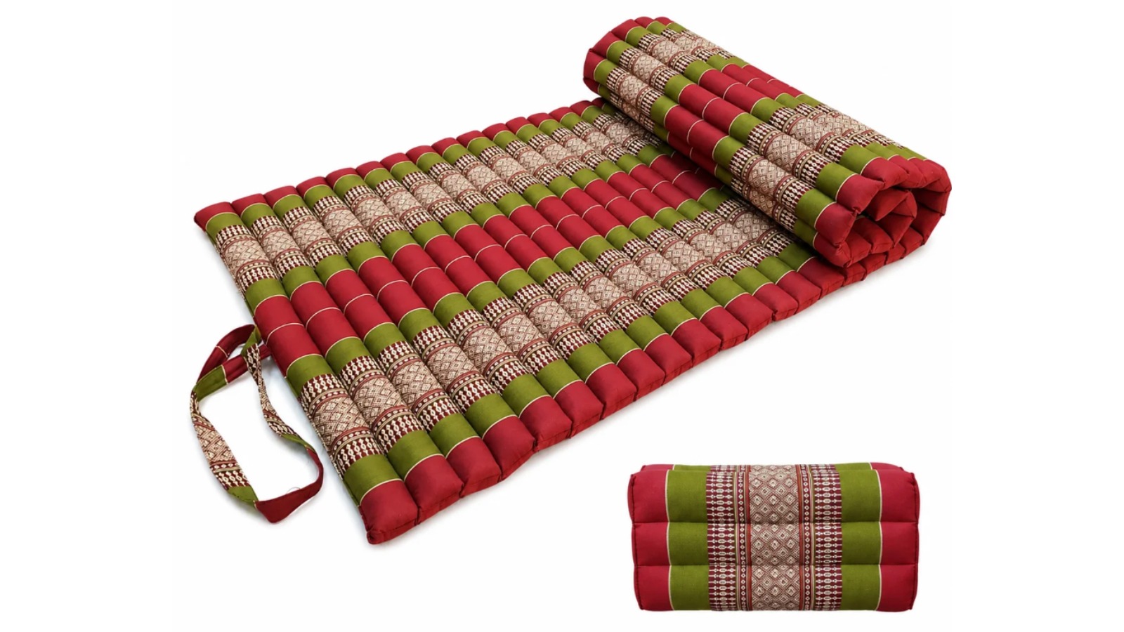 Mango Trees Thai Kapok Foldable Mattress and Pillow Set - Red/Green