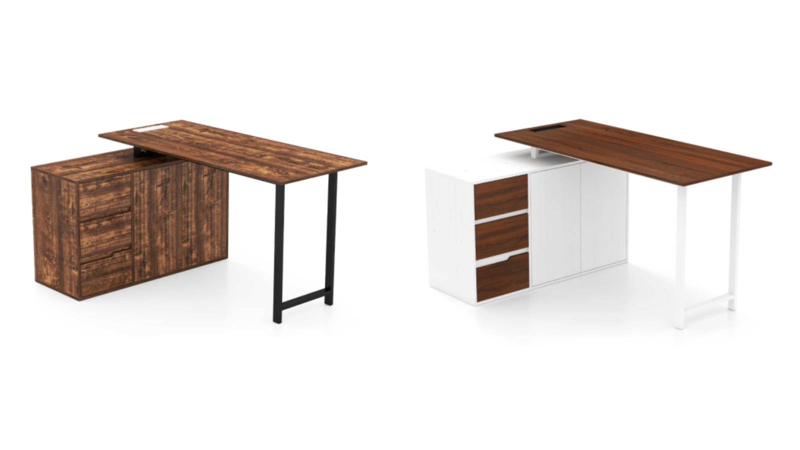Costway L-Shape Reversible Corner Table with Storage and Charging Station