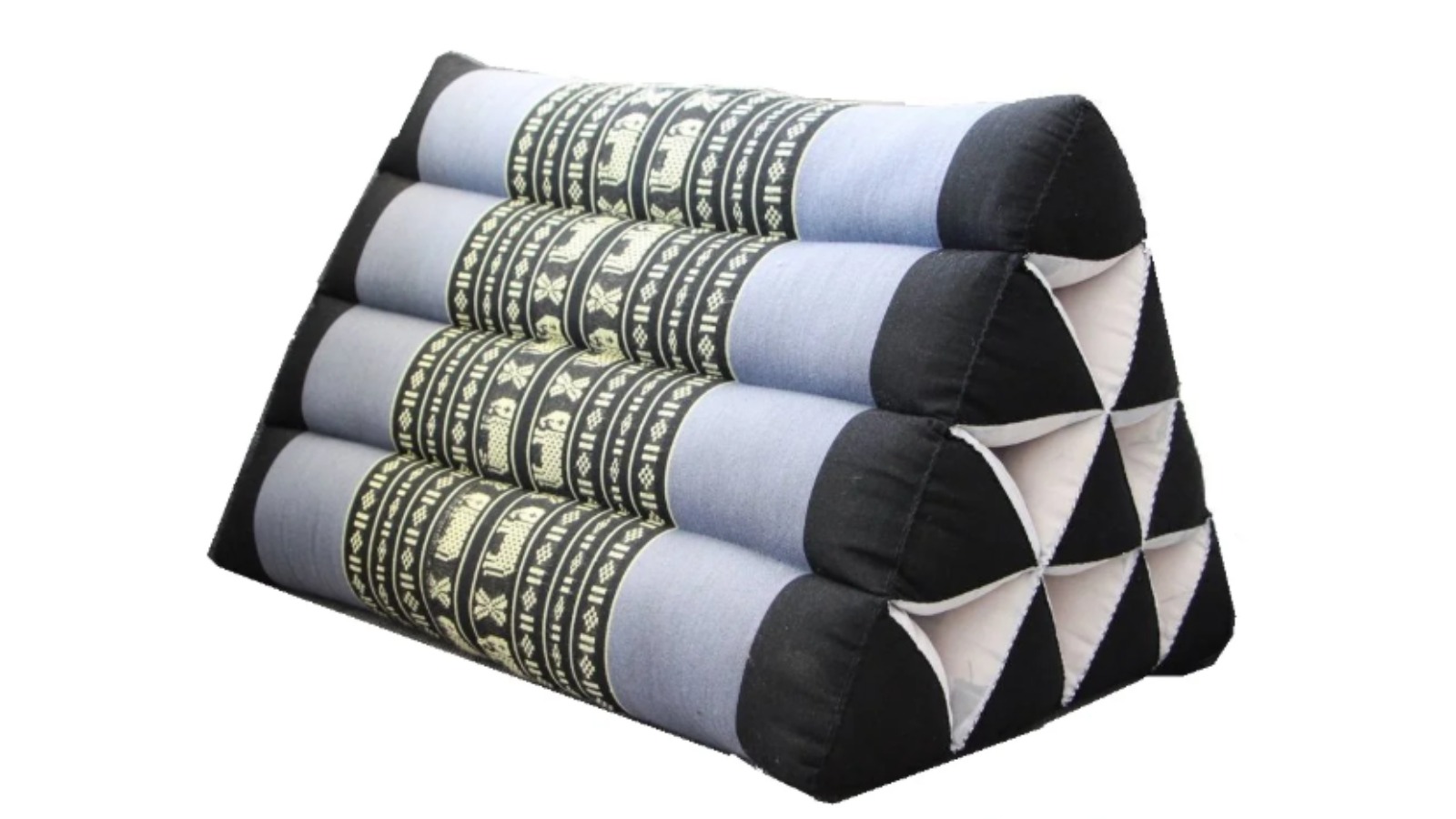 Mango Trees Thai Triangle Kapok Fill Backrest Cushion - Black/Blue