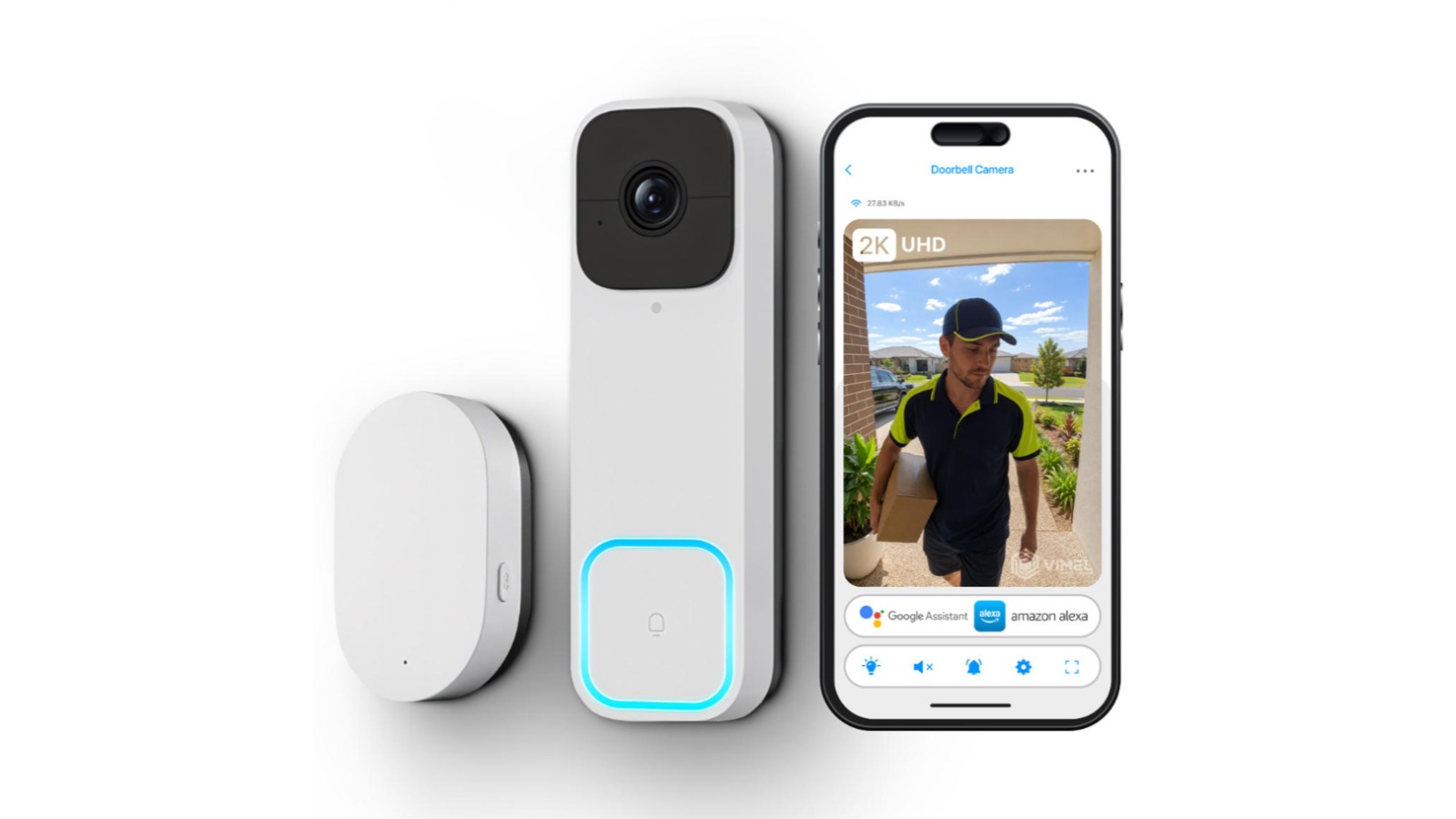 Vimel 2-Way WiFi 2K Smart Doorbell Camera with Parcel and Human Detection