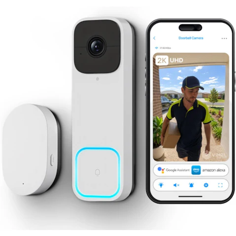 Vimel 2-Way WiFi 2K Smart Doorbell Camera with Parcel and Human Detection