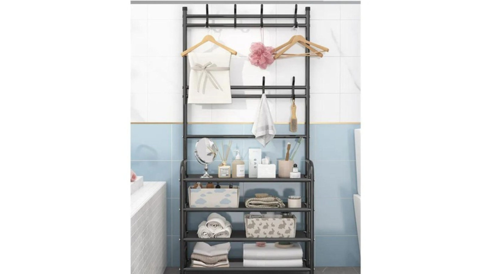 Gominimo Black Clothes Rack with Shoe Rack Shelves | Harvey Norman