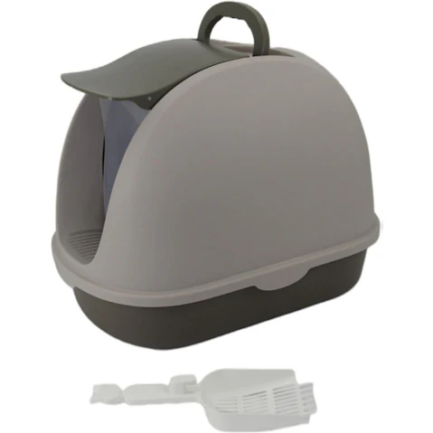 YES4PETS Cat Litter Box Portable Hooded Tray House with Handle and Scoop - Brown