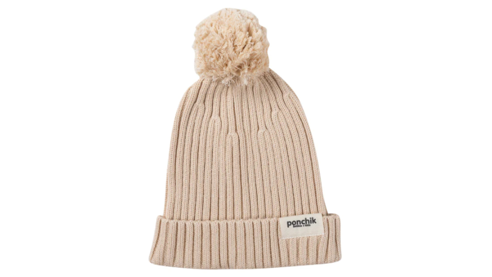 Ponchik Shortbread Pom Pom Ribbed Knit Beanie - Adult