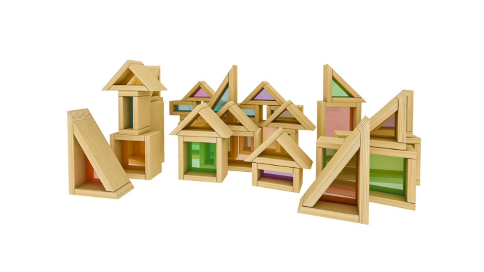 Jooyes Set of 40 Wooden Acrylic Rainbow Building Blocks