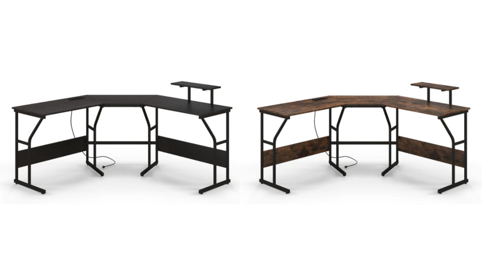 Costway L-Shape Corner Computer Study Table with Power Outlet