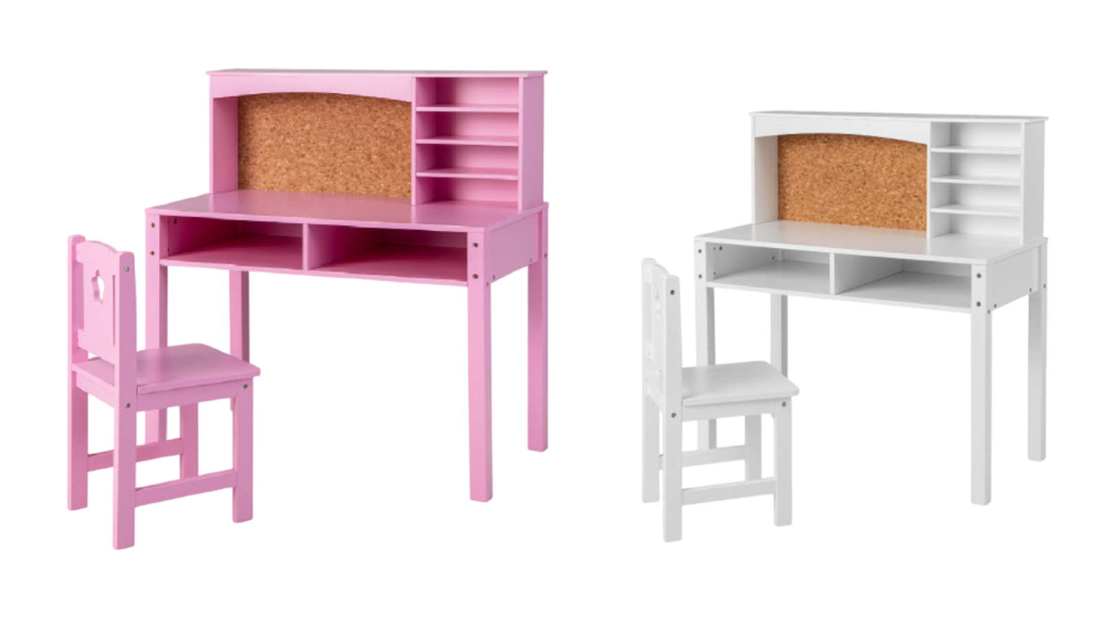 Costway Wood Study Desk and Chair Set with Drawer, Bulletin Board, Bookshelf