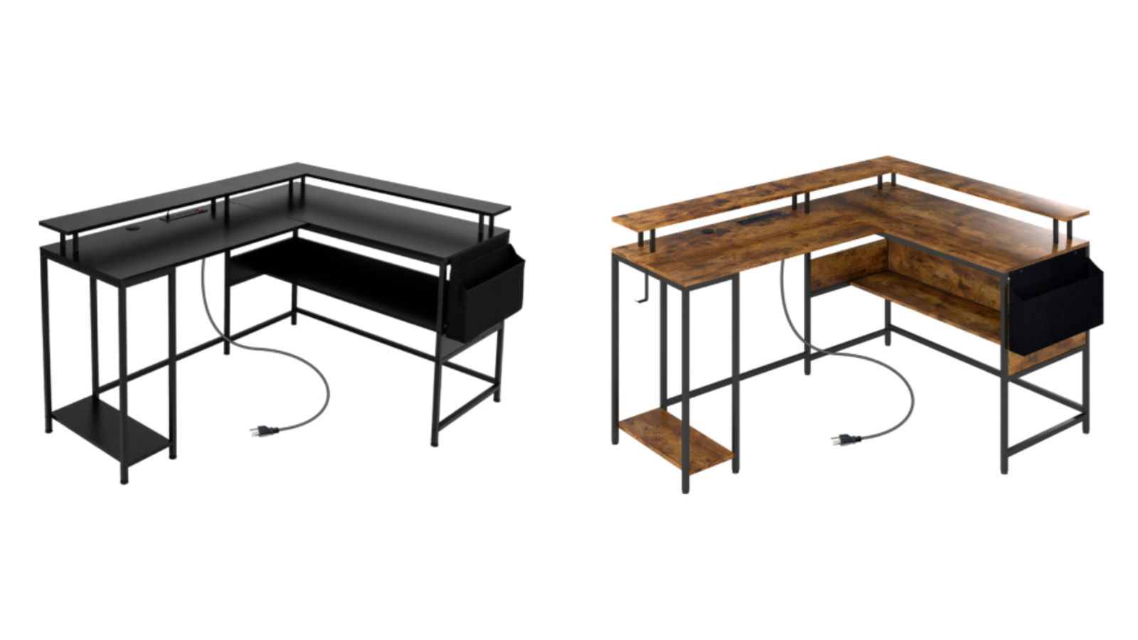 Costway L-Shaped Gaming Desk with LED Light Power Outlet and Monitor Stand