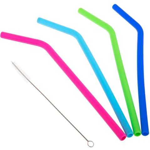 Appetito Set of 4 Reusable BPA Free Silicone Drinking Straws