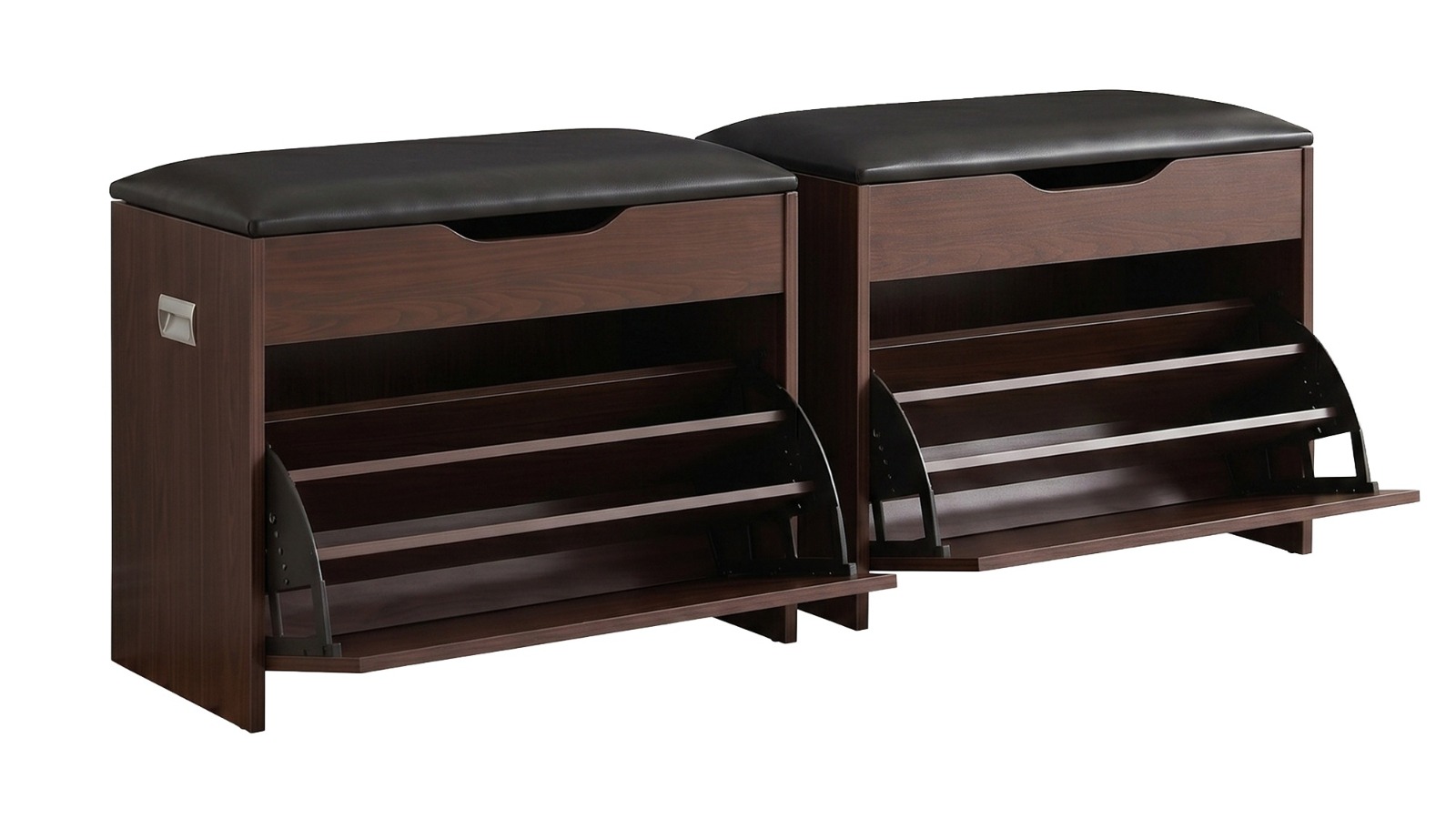 Artiss 2 Piece Shoe Bench Set with Flip Drawer - Walnut