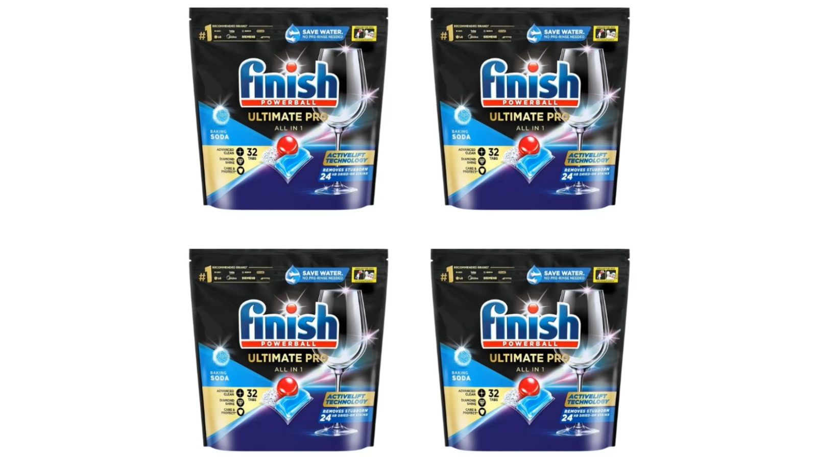 Finish 4 Piece Powerball Ultimate Pro All-in-One Baking Soda - Pack of 32