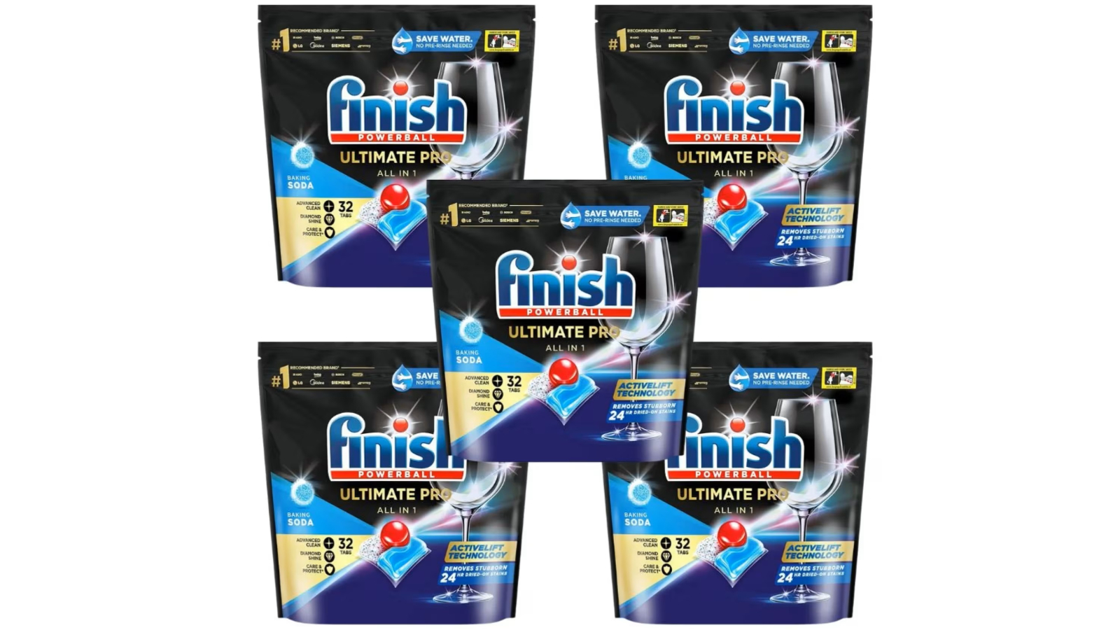 Finish 5 Piece Powerball Ultimate Pro All-in-One Baking Soda - Pack of 32