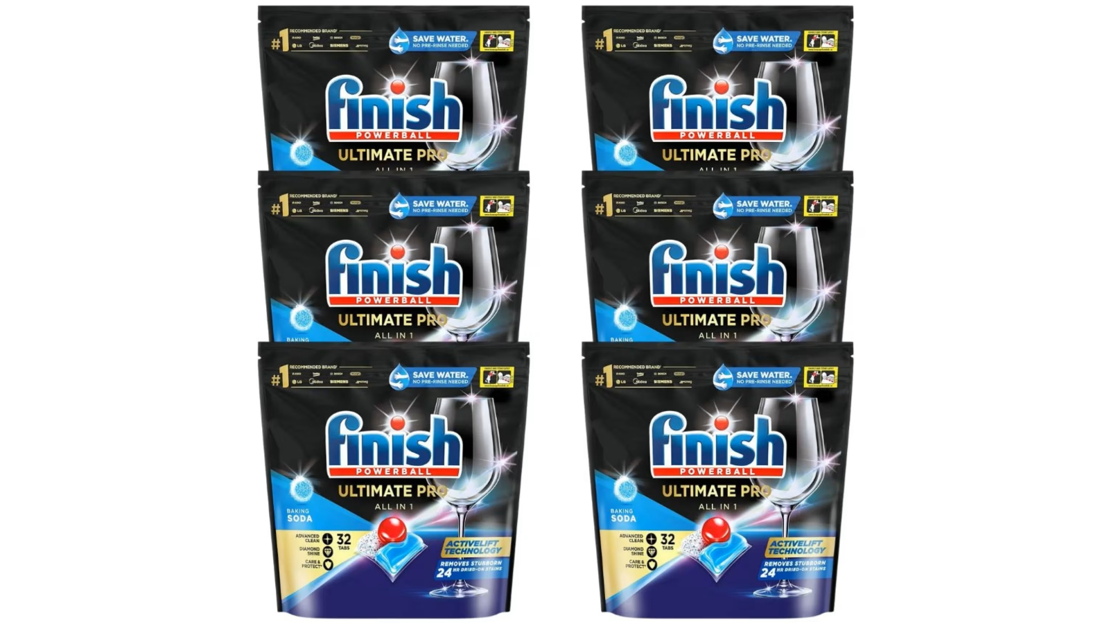 Finish 6 Piece Powerball Ultimate Pro All-in-One Baking Soda - Pack of 32