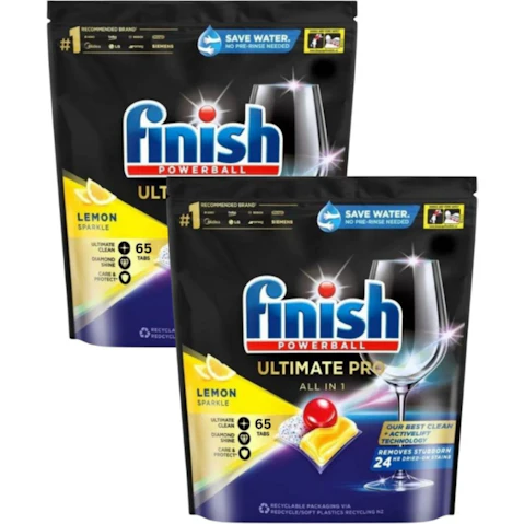 Finish 2 Piece Quantum Ultimate Pro Powerball Lemon Sparkle Dishwasher Tablet