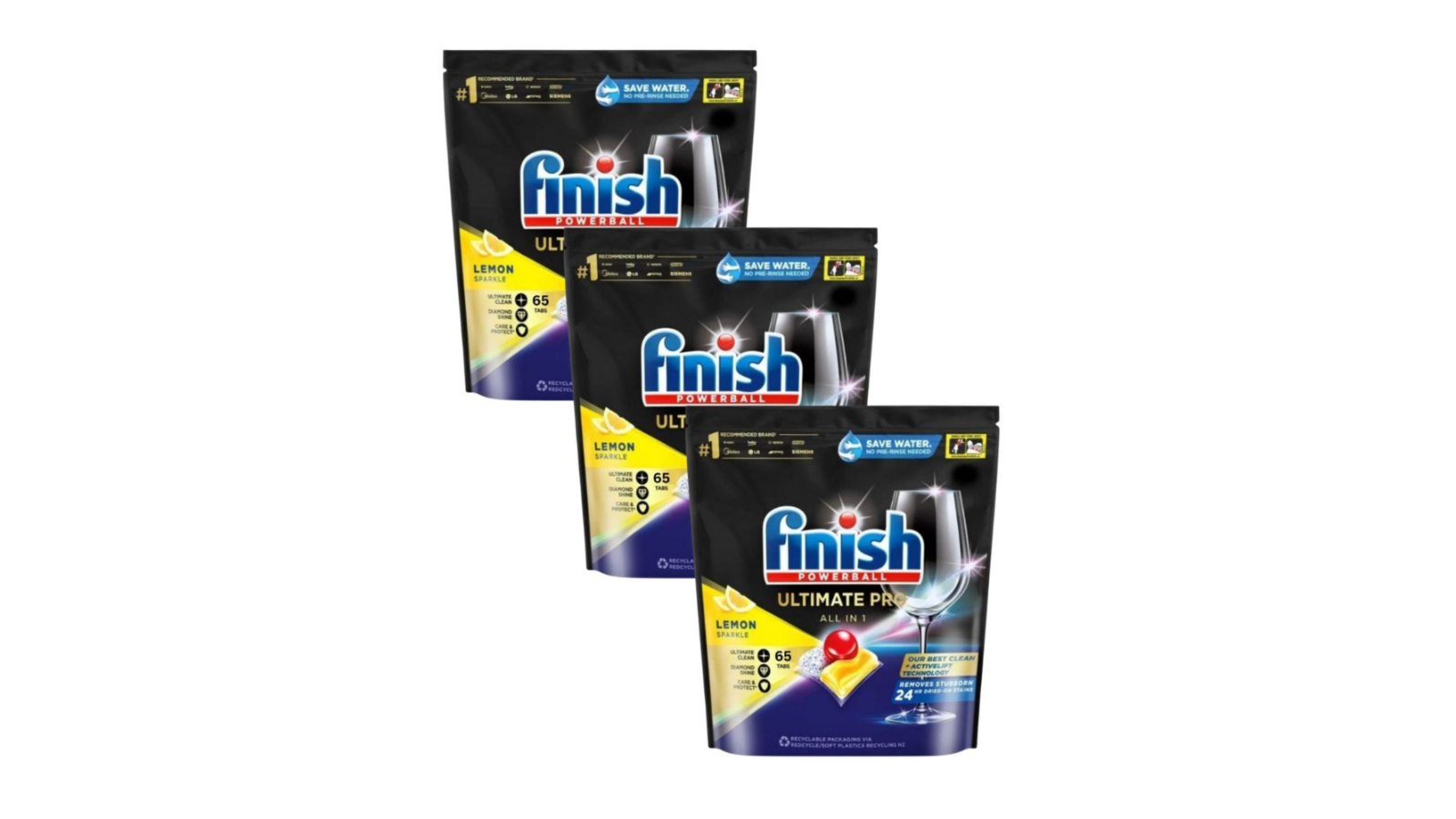 Finish 3 Piece Quantum Ultimate Pro Powerball Lemon Sparkle Dishwasher Tablet