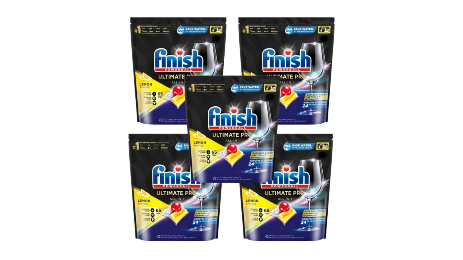 Finish 5 Piece Quantum Ultimate Pro Powerball Lemon Sparkle Dishwasher Tablet