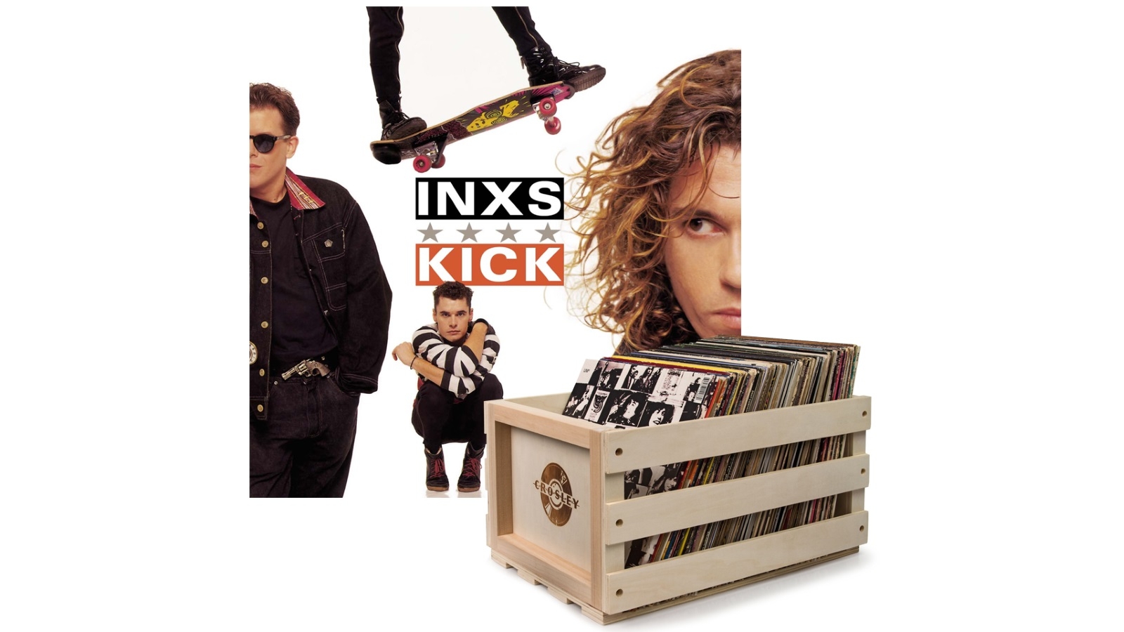 Crosley Record Storage Crate and INXS Kick - Vinyl Album Bundle