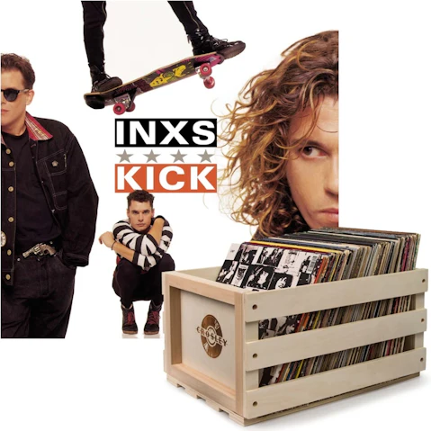 Crosley Record Storage Crate and INXS Kick - Vinyl Album Bundle