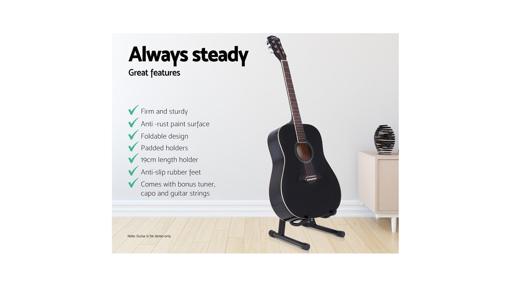 Alpha Folding Guitar Stand with Capo Black Harvey Norman