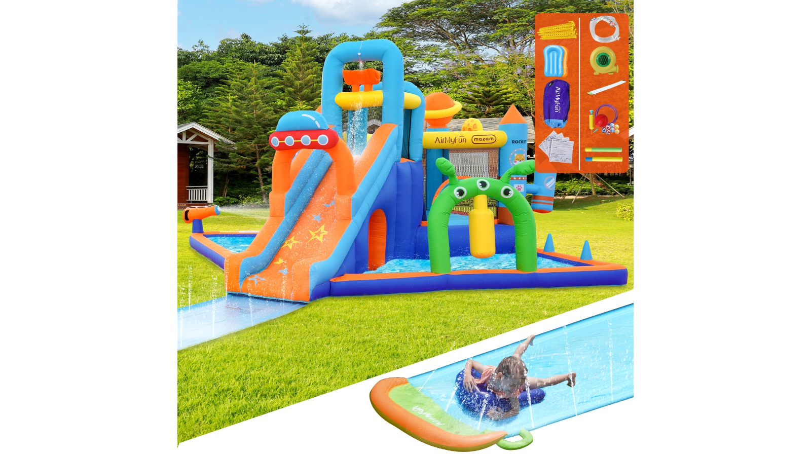 AirMyFun 12 Play Zones Inflatable Trampoline Castle Space Theme Water Slide