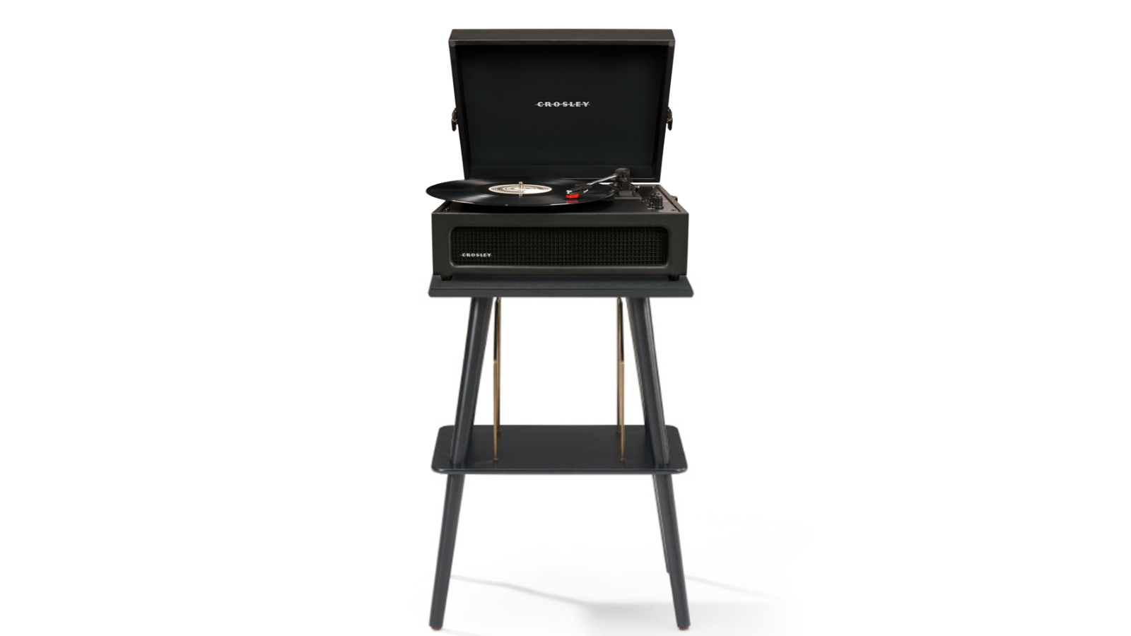 Crosley Voyager Bluetooth Portable Turntable + Entertainment Stand Bundle - Black
