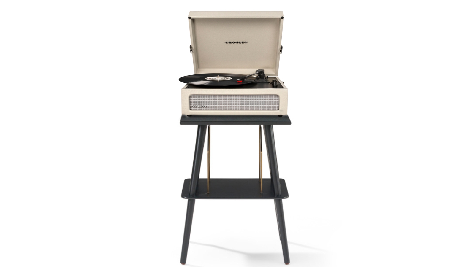 Crosley Voyager Bluetooth Portable Turntable + Entertainment Stand Bundle - Dune