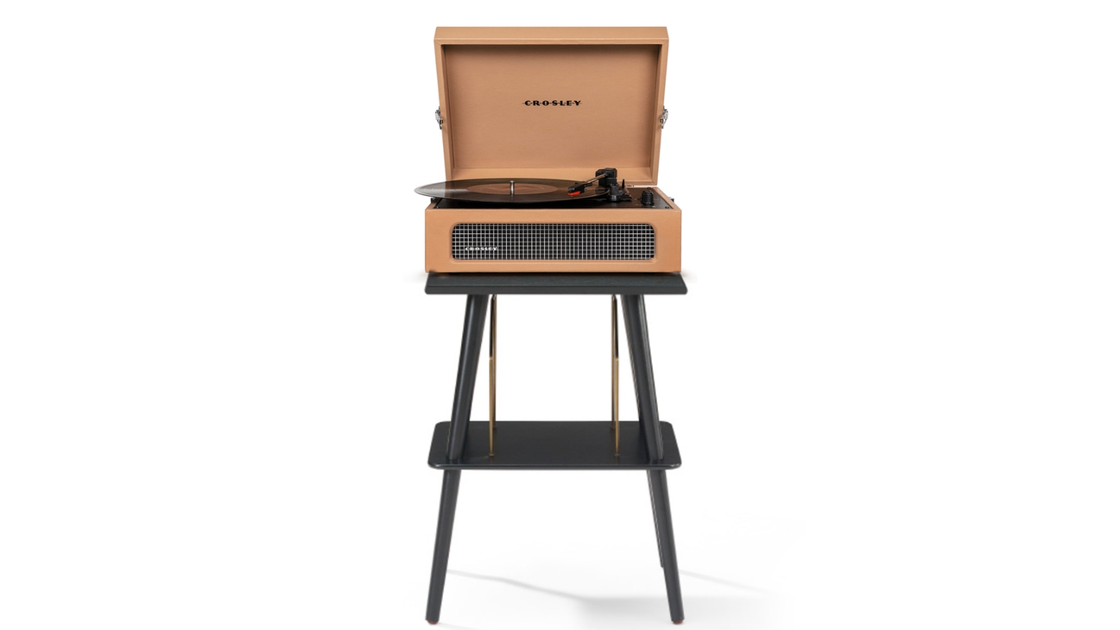 Crosley Voyager Bluetooth Portable Turntable + Entertainment Stand Bundle - Tan