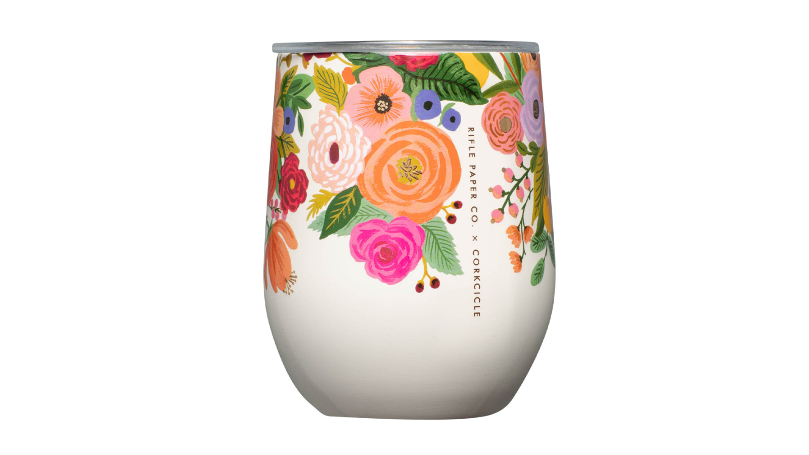 Corkcicle 340ml Rifle Paper Stemless Trarvel Mug - Garden Party Cream
