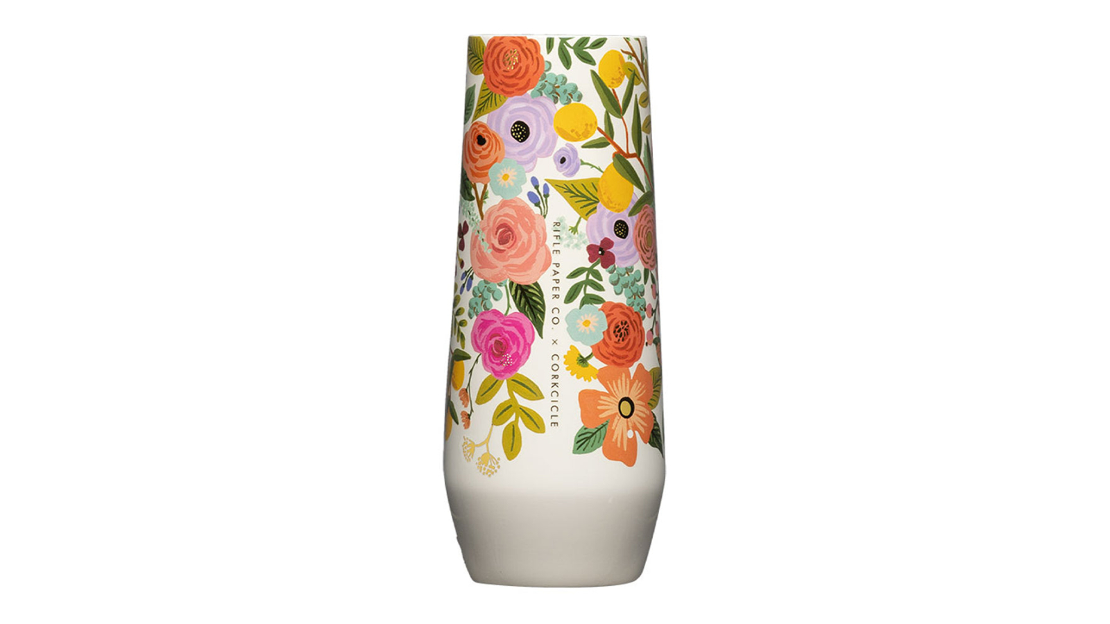 Corkcicle 207ml Stemless Flute Rifle Paper Travel Mug - Garden Party Cream