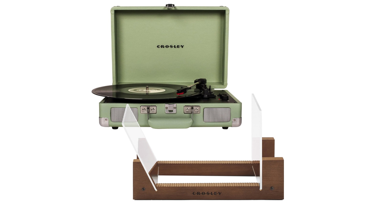Crosley Cruiser Bluetooth Portable Turntable + Record Storage Display Stand Bundle - Mint