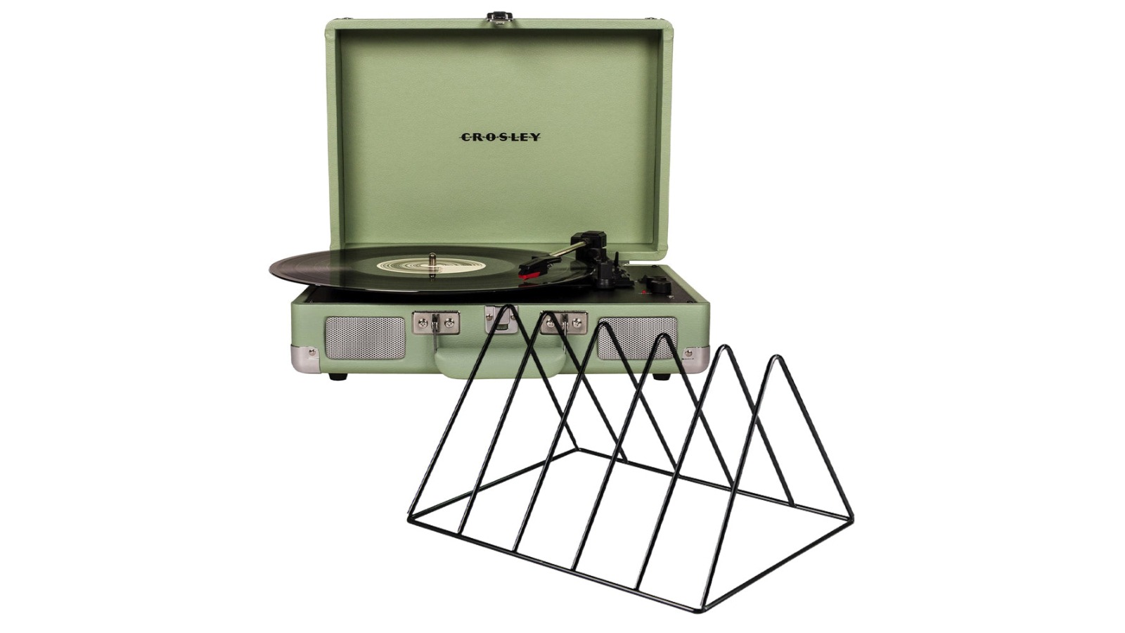 Crosley Cruiser Bluetooth Portable Turntable + Gadhouse Vinyl Rack Bundle - Mint/Black
