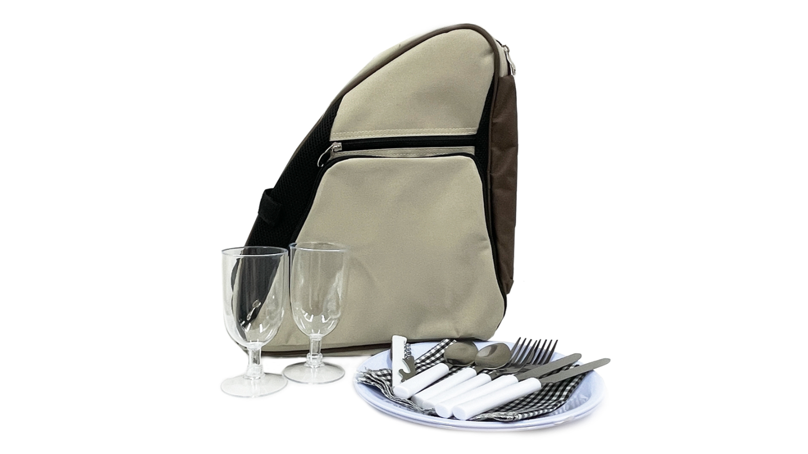 Picnic Shoulder Bag Stainless Steel Utensils/Cutlery/Glasses Set - 2 Person
