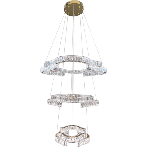 Element Lighting 3-Tier Jenga Tri-Colour LED Crystal Chandelier - Gold