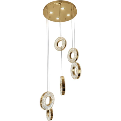 Element Lighting 6-Ring Robi Tri-Colour LED Crystal Chandelier - Gold