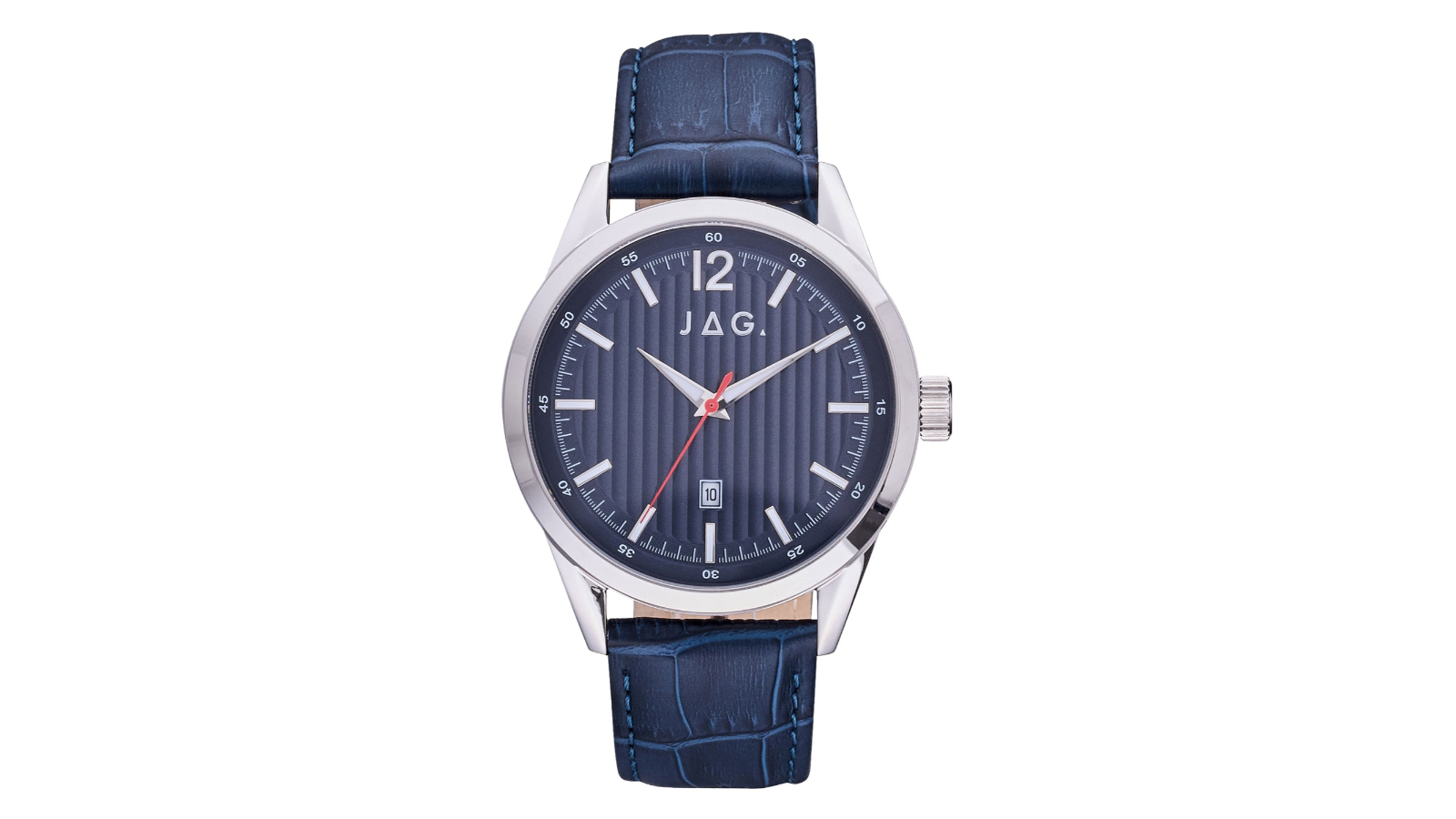 JAG Colo Silver Stainless Steel Mens Watch with Blue Dial and Leather Band - 4.4cm