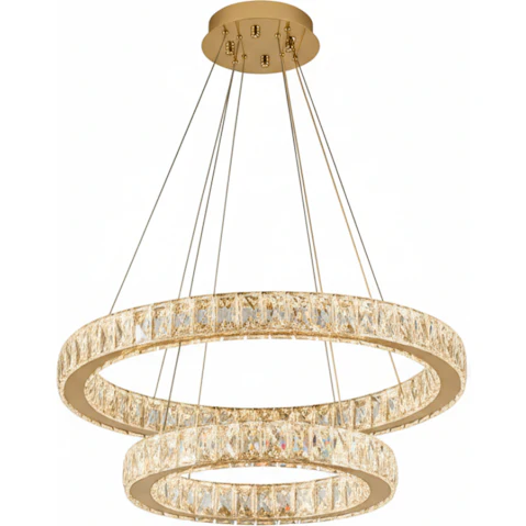 Element Lighting 2-Ring Aaron Tri-Colour LED Crystal Pendant - Gold