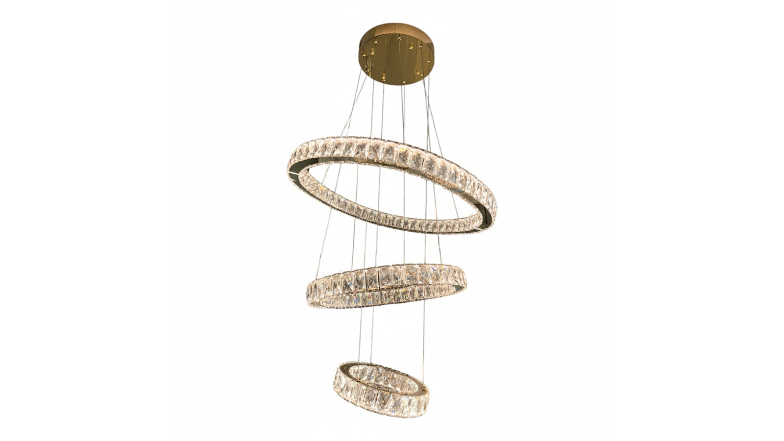 Element Lighting 3-Ring Aaron Tri-Colour LED Crystal Chandelier - Gold