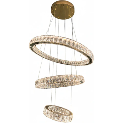 Element Lighting 3-Ring Aaron Tri-Colour LED Crystal Chandelier - Gold