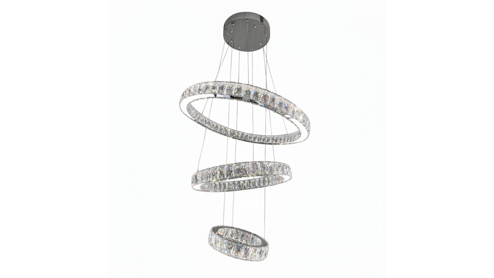Element Lighting Aaron 3-Ring LED Tri-Colour Crystal Chandelier - Chrome