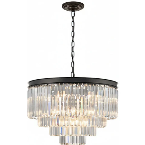 Element Lighting Marf 60cm 4-Tier 11-Light Crystal Chandelier - Black